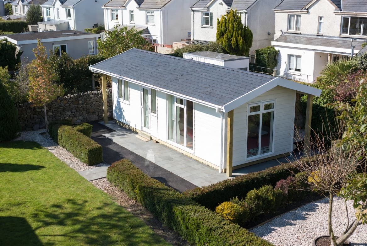 Finished garden room in landscaped East Cork garden by Morley Services